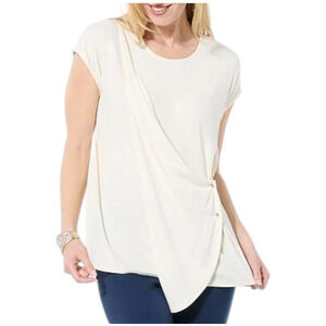 GREY by Jhoan Sebastian Women's Grey Drape-Front Tee Cream - Regular